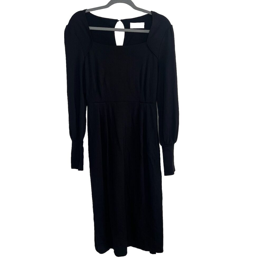 By Anthropologie Black Square Neck Long Sleeve Midi Dress Modest 6 Career B10